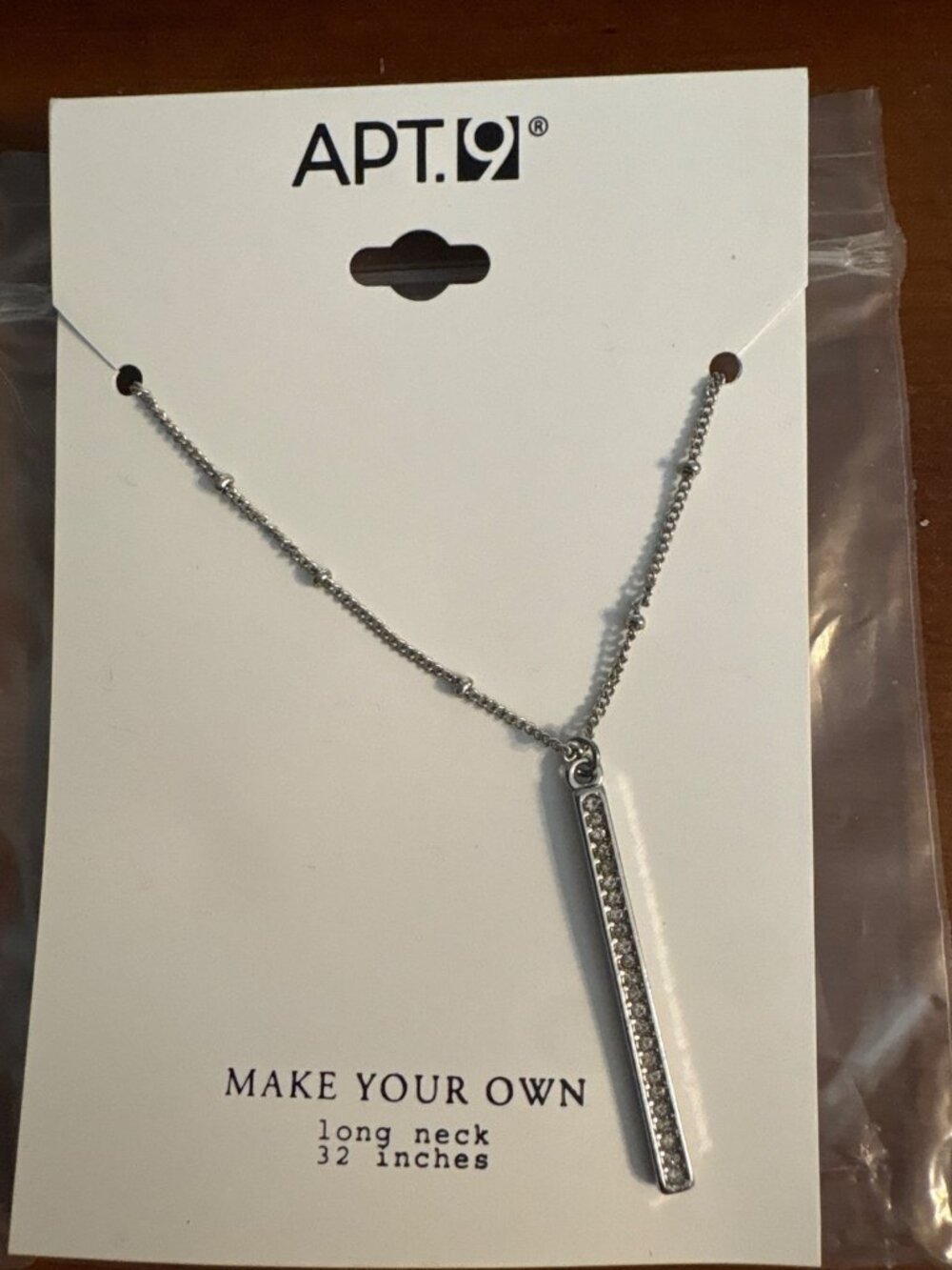 APT. 9 Silver-Tone Minimalist Design 32" Bar Pendant Rhinestone Accents Necklace